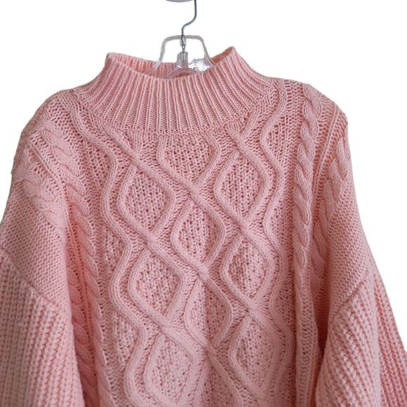 KAARI Blue  Women's Orange Cable Knit Mock Neck Sweater Sz Medium - Picture 5 of 9